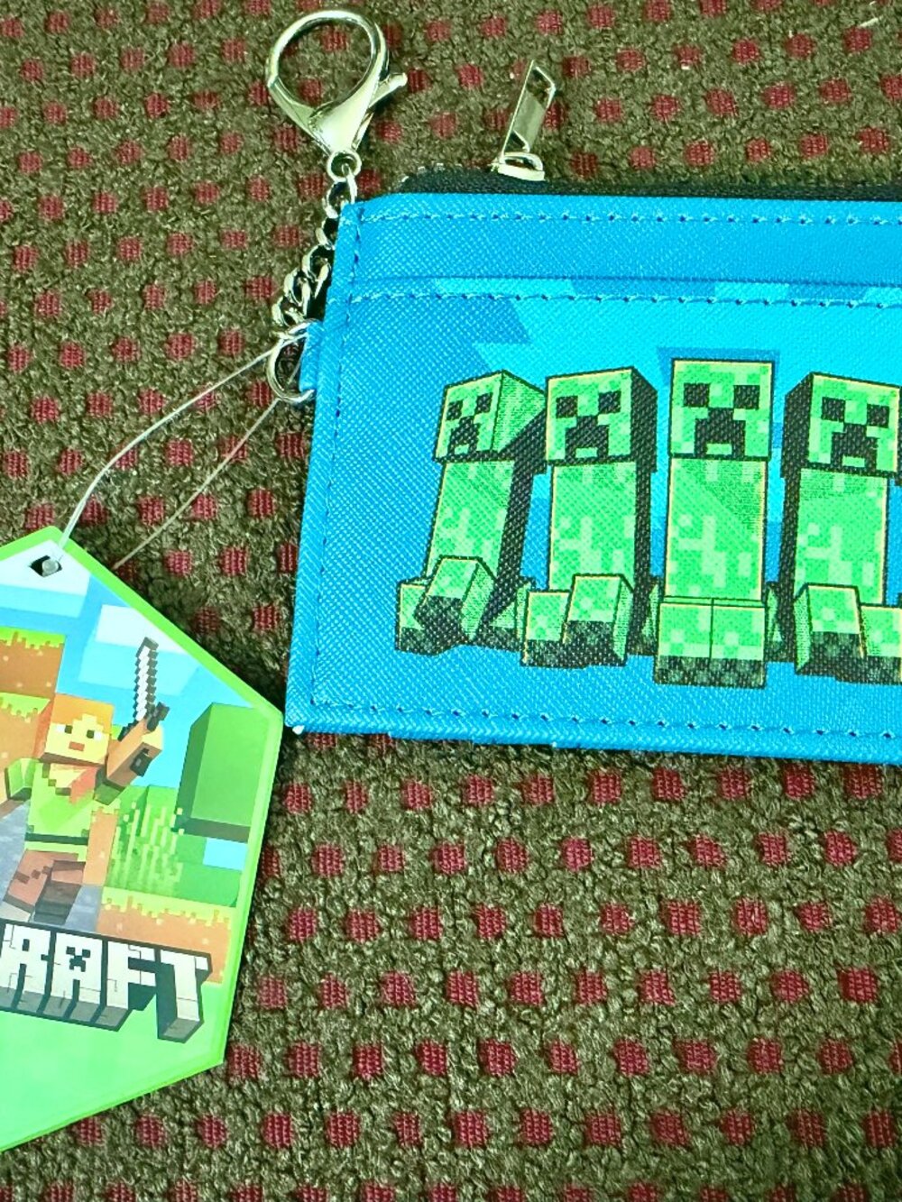 Minecraft Creeper Zip Wallet Boys Kids Blue Card Holder Pixel Gamer Gift NWT NEW